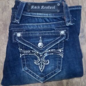 Rock Revival Women's 26 Bootcut Evelyn Bejeweled Shimmer Dark NWOT